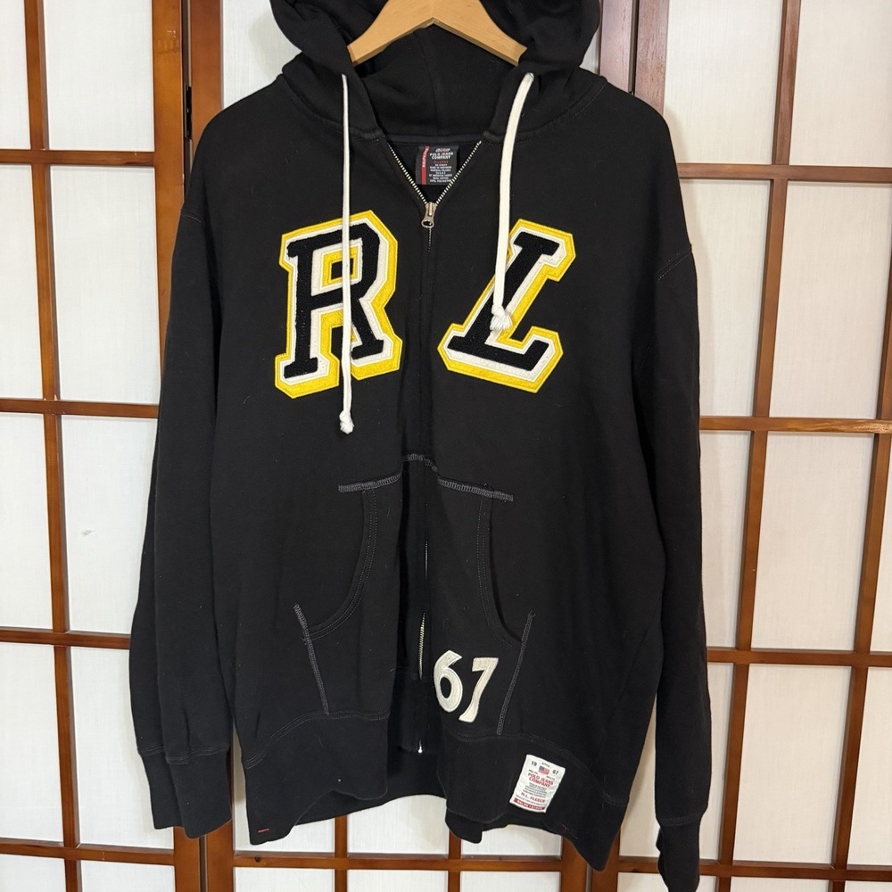 Polo Jeans Co Ralph Lauren Hoodie Mens XL Black Varsity 67 Full Zip Retro Y2K